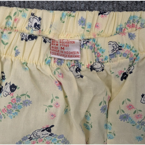 Vintage Pajama Set Womens Medium Shorts Button Up Rainbow Retro Cottage Sheep - Picture 11 of 12